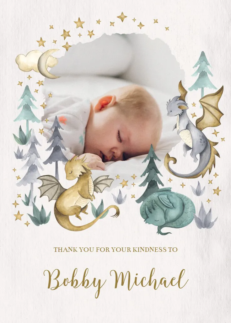 Tamed dinosaurs - baby shower teşekkür kartı